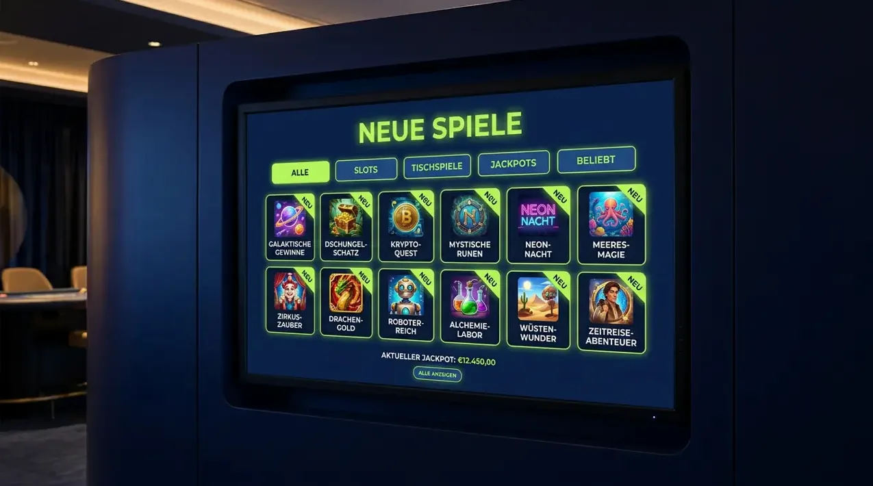 Neueste Spielveröffentlichungen mit NEU-Badge in der Knossi Casino Bibliothek.